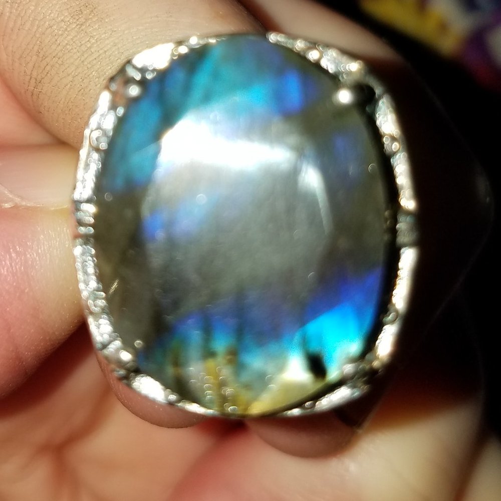 15 carat large Edwardian beautiful labradorite sterling ring w/ hearts NEW